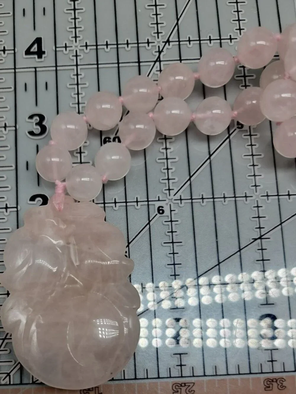 Chinese Rose Quartz Hand Knotted Mala Lotus Design Necklace 28